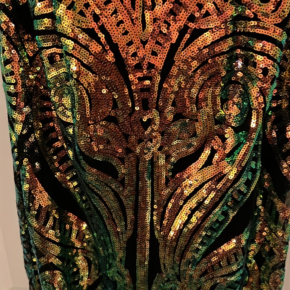 David’s Bridal iridescent sequin brocade illusion plunge dress - Picture 8 of 15